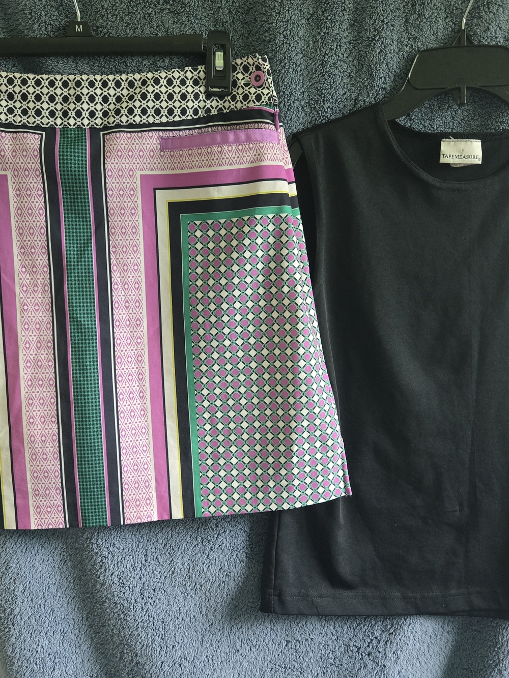 EP Pro Pink & Green Geometric A-Line Skirt Size 8. Black Sleeveless Shirt sz M